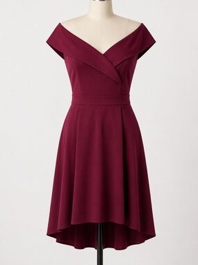 Jasambac Burgundy Off Shoulder High Low Cocktail Dress Wine Red XL